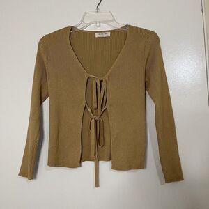 Full Circle trends double tie front ribbed cardigan tan brown size medium